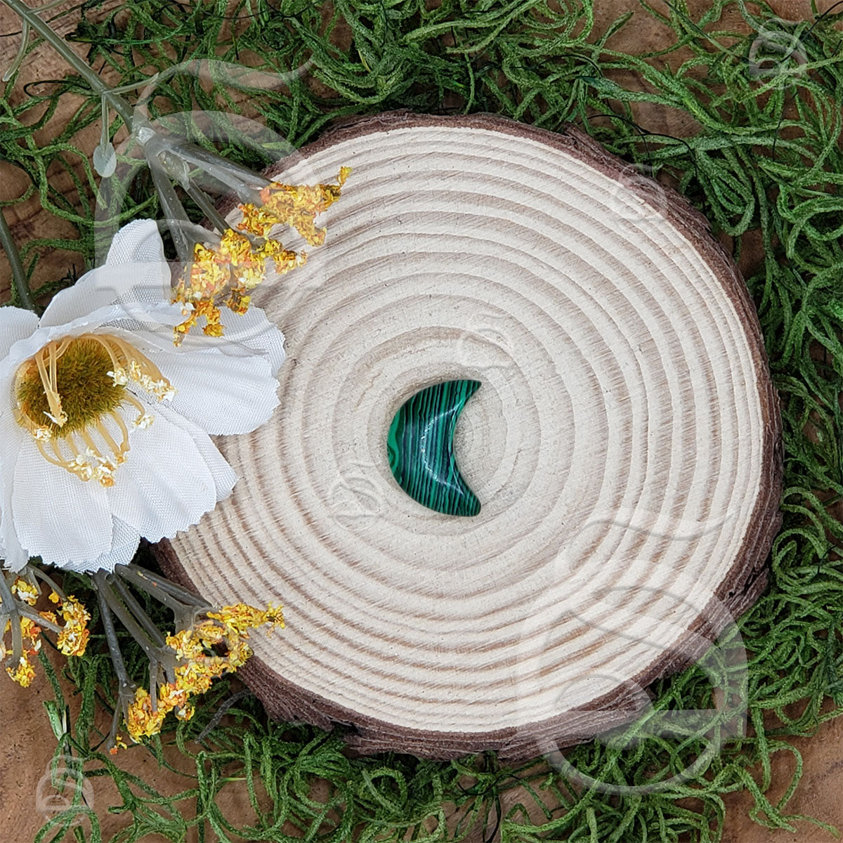 Polished Moon Small - Malachite - Imitation (Dyed Banded Agate)