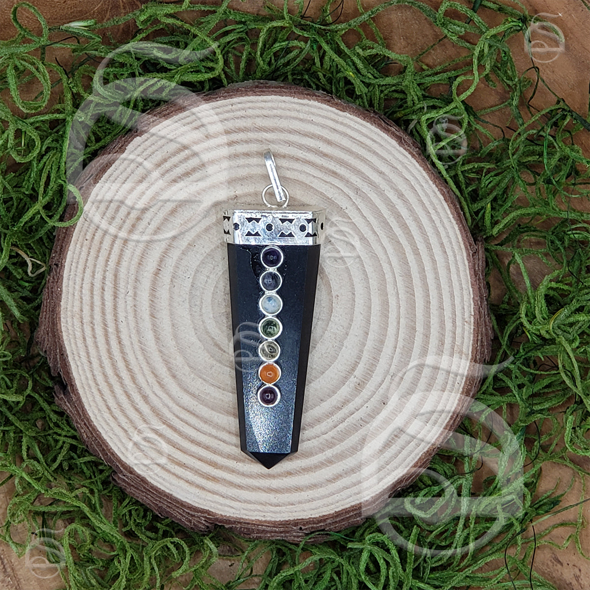 Black Tourmaline with Chakra Stones Pendant