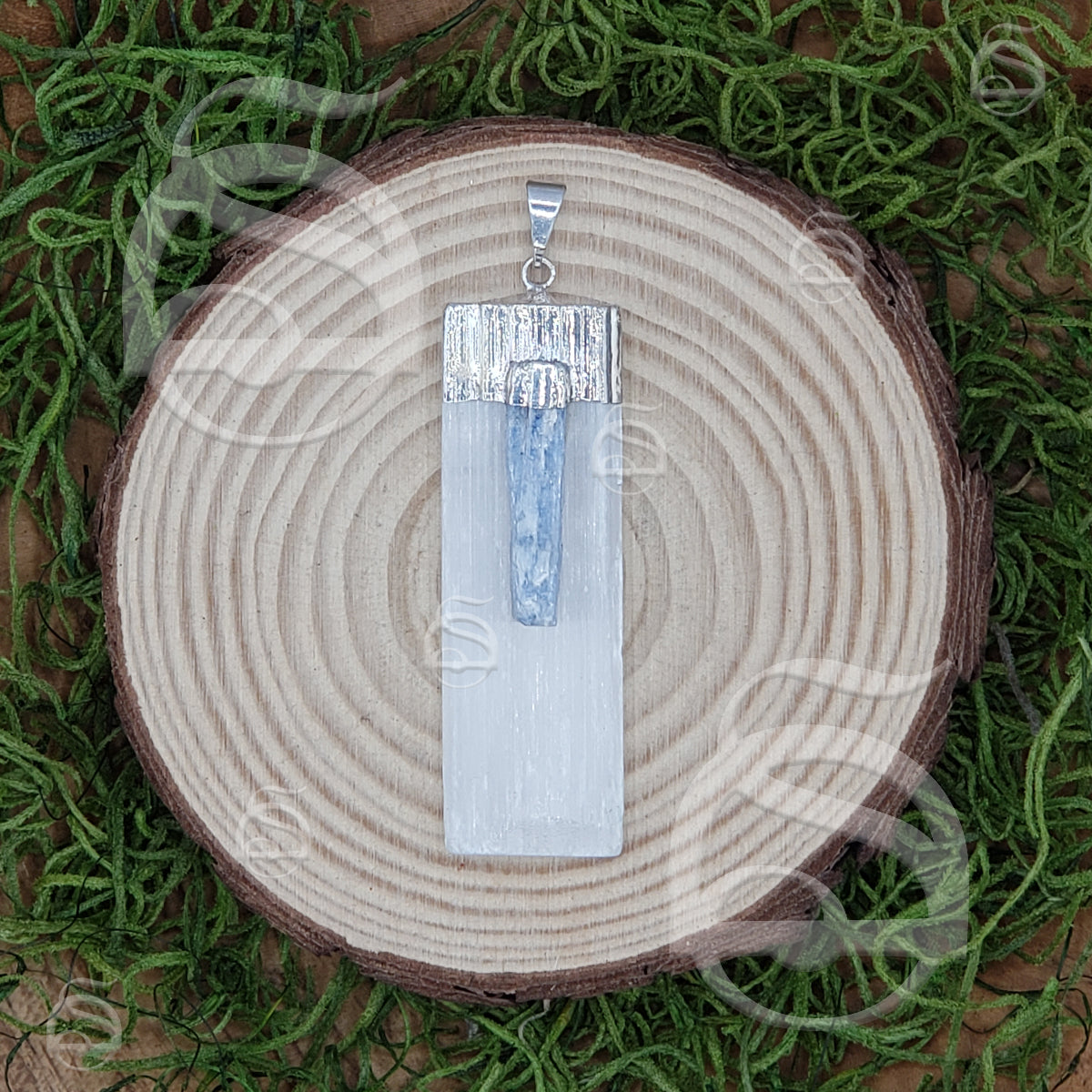 Capped Selenite & Blue Kyanite Pendant