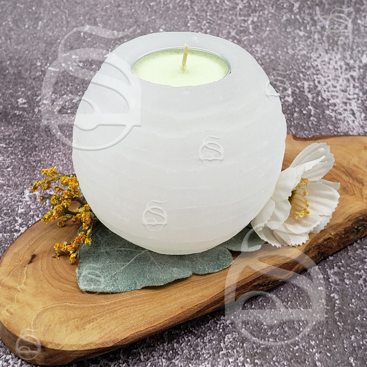 Selenite Snowball Tealight Candle Holder