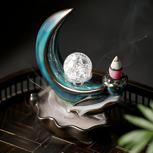 Backflow Incense Burner - Crescent Moon w/ Crystal Ball