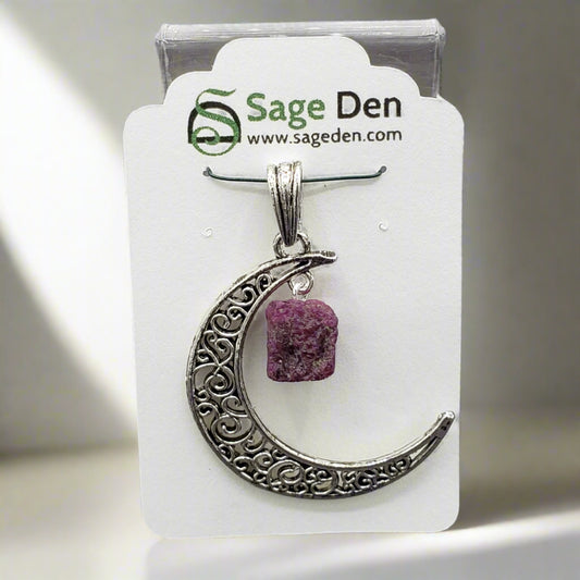 Crescent Moon with Ruby Chunk Pendant