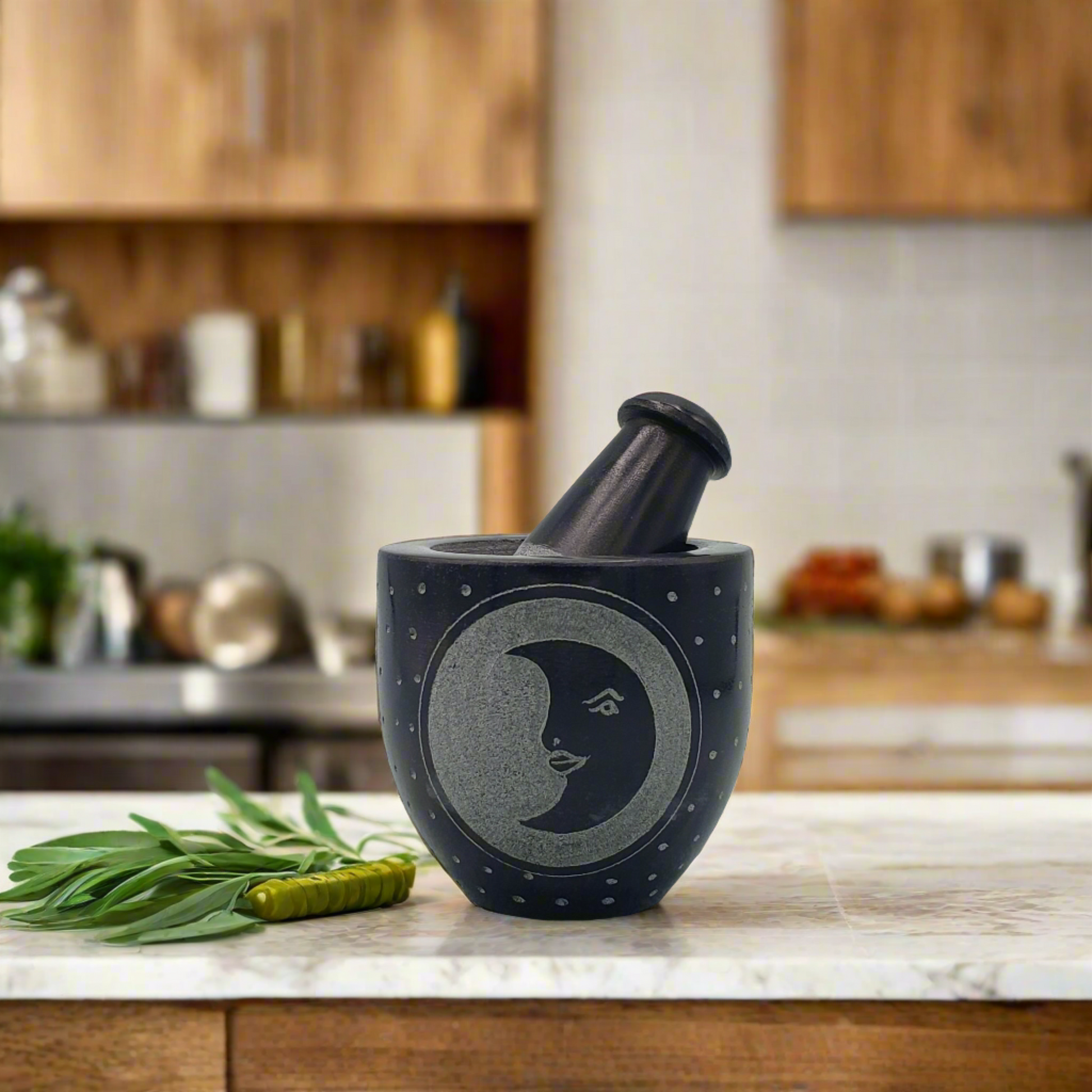 Soapstone Mortar & Pestle - Moon Carved