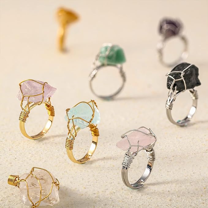Adjustable Natural Stone Ring - Gold Plated