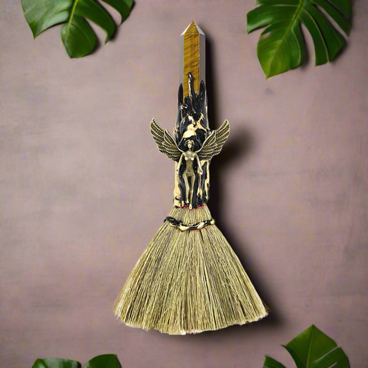 Angel Altar Broom with Golden Tigerseye