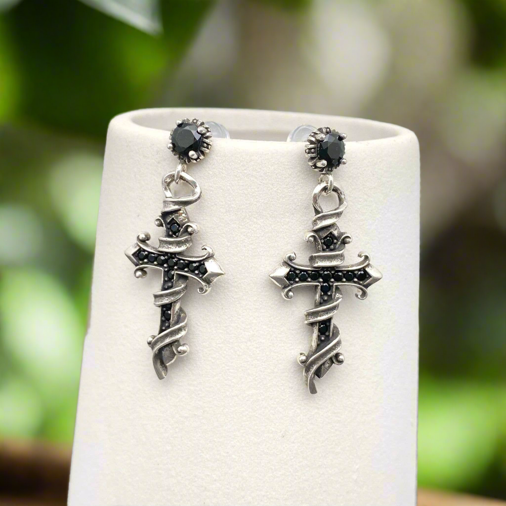 Gothic Cross Earrings - Silver Plated