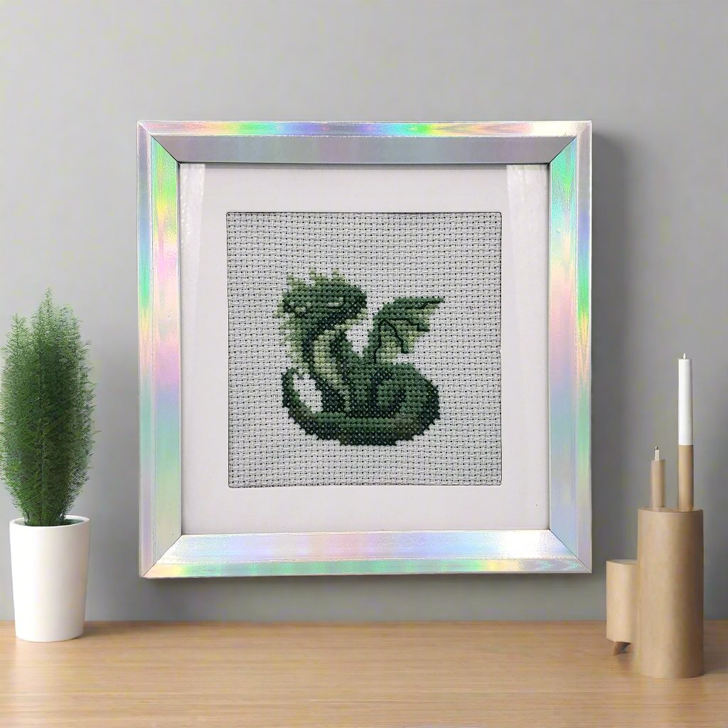 Green Baby Dragon Cross Stitch Artwork