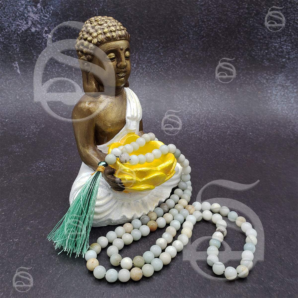 Gemstone Prayer Mala Necklace - Amazonite