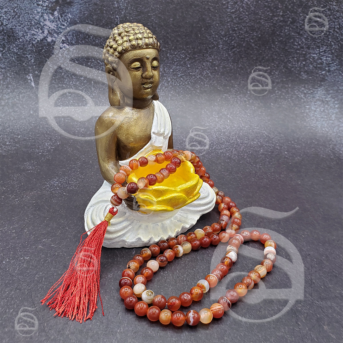 Gemstone Prayer Mala Necklace - Carnelian