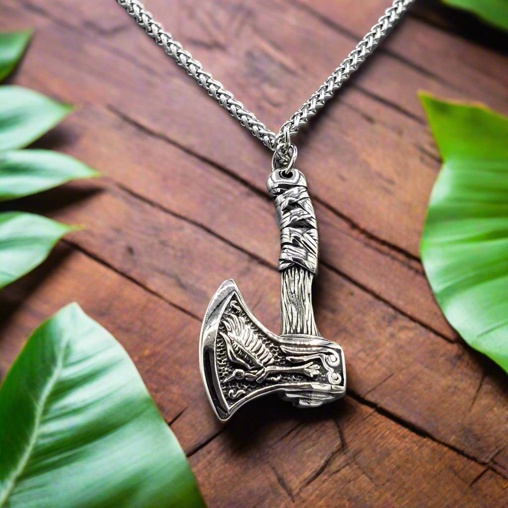 Viking Axe Necklace (Double Sided) Raven