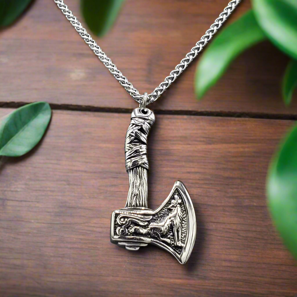 Viking Axe Necklace (Double Sided) Wolf