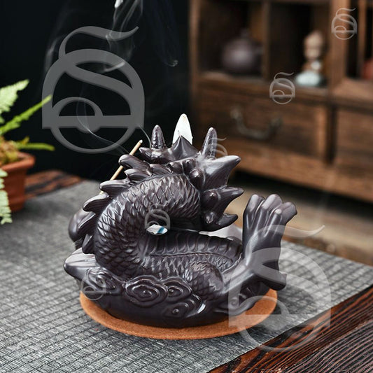 Dragon with Glass Ball Ceramic Backflow Cone - Incense Burner