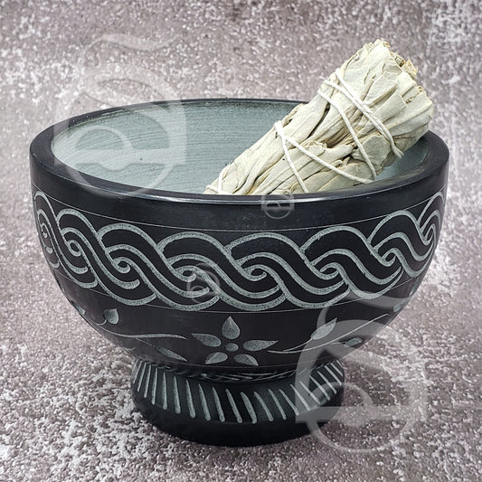 Black Soapstone Pedestal Knot Carved Bowl