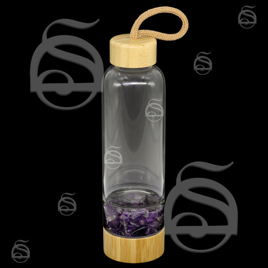 Bamboo Glass Water Bottle With Amethyst Gemstones
