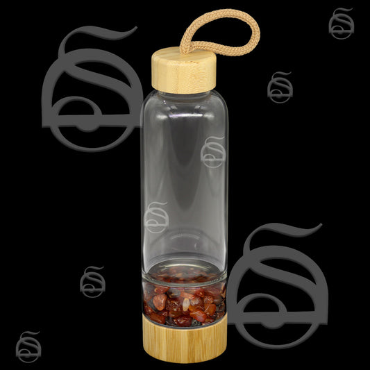 Bamboo Glass Water Bottle With Carnelian Gemstones