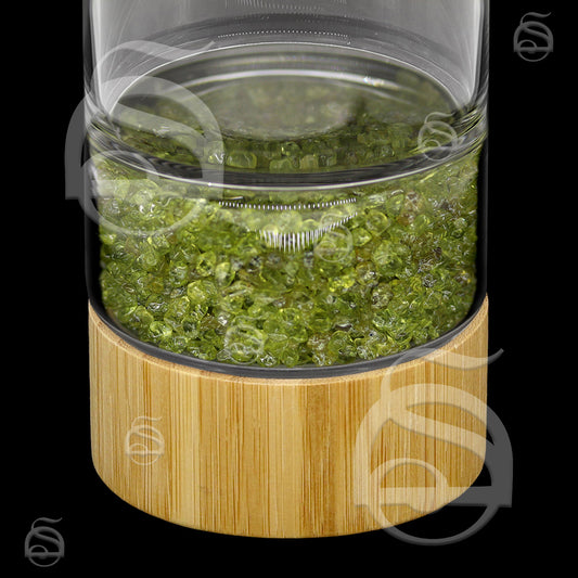 Bamboo Glass Water Bottle With Peridot Gemstones