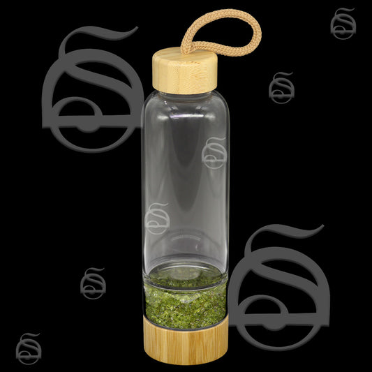 Bamboo Glass Water Bottle With Peridot Gemstones