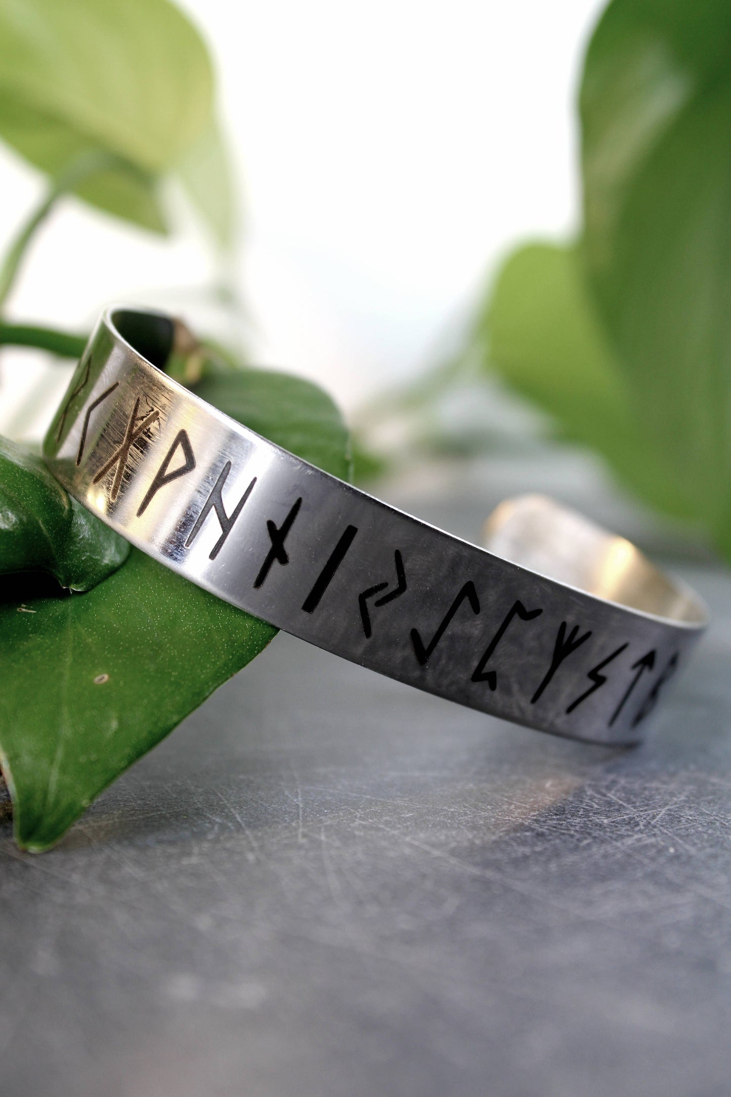5/8" Adjustable Metal Rune Engraved Bracelet