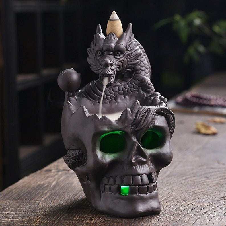 Skull Dragon LED Ceramic Backflow Cone - Incense Burner