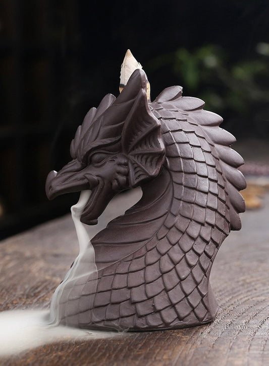 Dragon Bust Ceramic Backflow Cone - Incense Burner